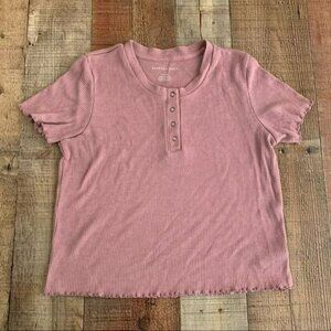 American eagle blush pink lattice ruffle stitch top - S